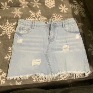 light wash denim mini skirt